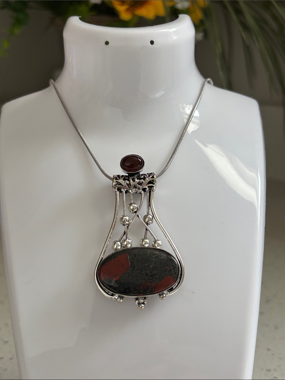 Bloodstone & Carnelian Gemstone Ethnic Handmade Pendant Necklace